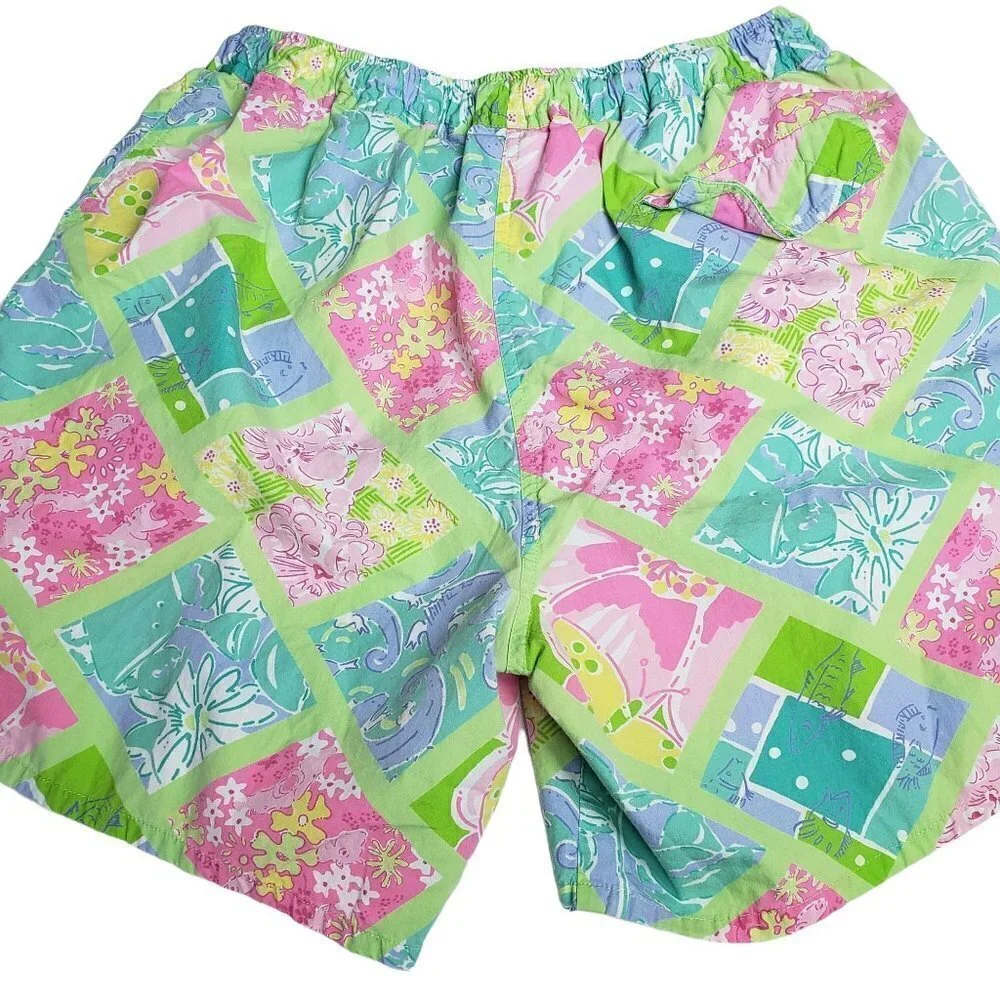 Lilly Pulitzer Shorts Animal Print Cotton High Waisted Vintage 90s Mens Medium